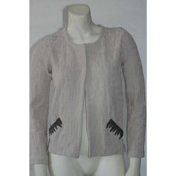 MAISON OLGA Ivory Cream Knit Beaded Light Jacket Size 00 XS - Picture 9 of 12